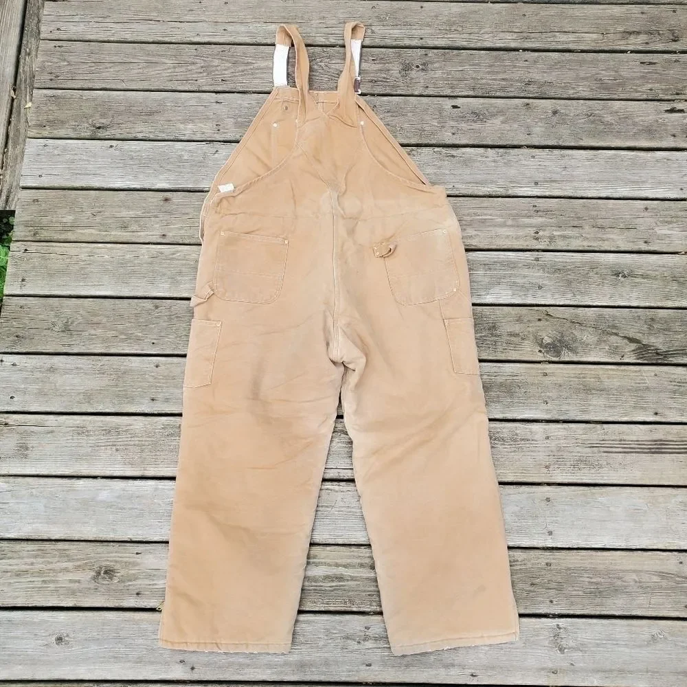Vintage 80s Carhartt Duck Canvas Brown R03 BRN Arctic Quilted Lined Bib Overalls